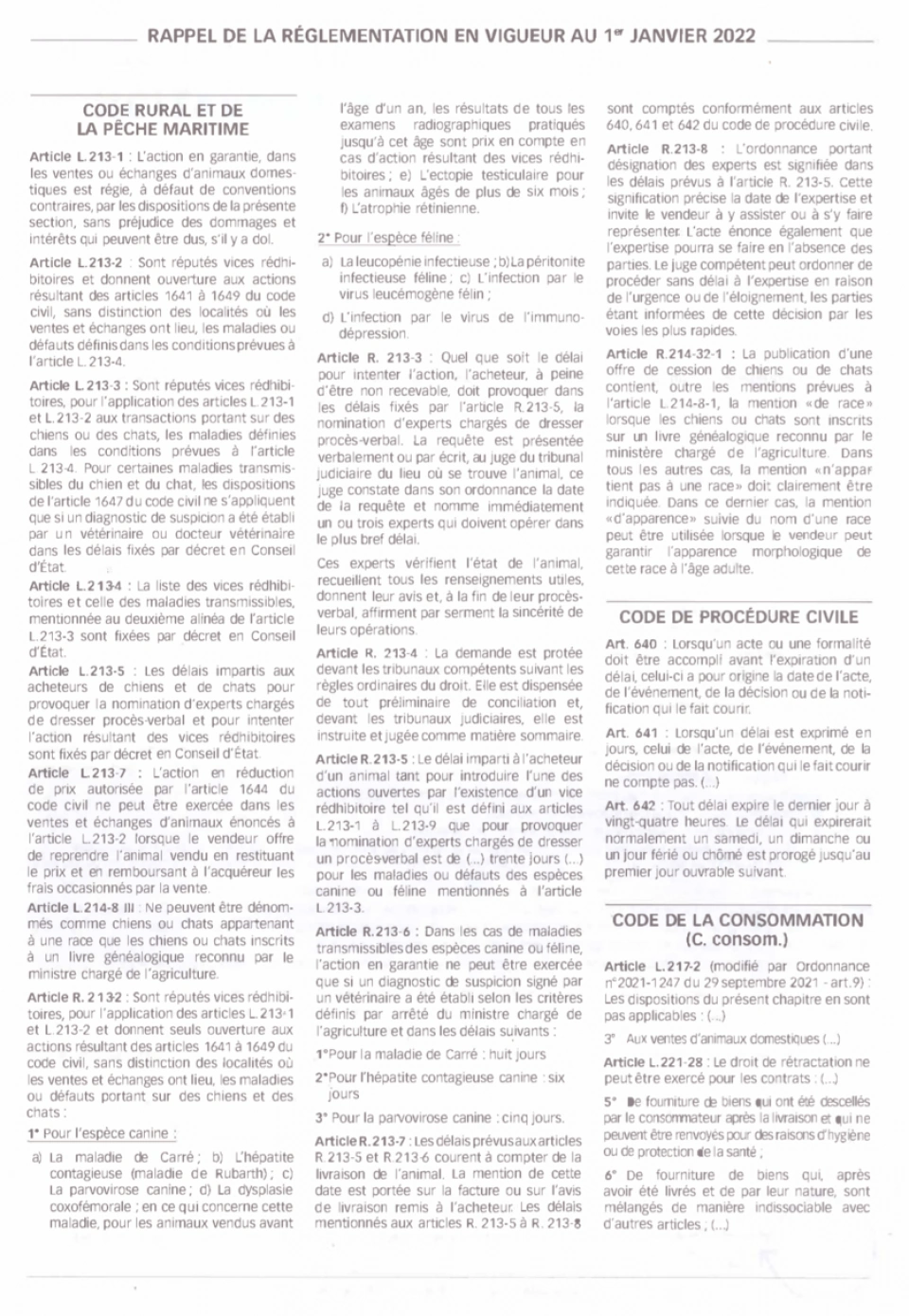 Rappel de la réglementation en vigueur au 1er janvier 2022